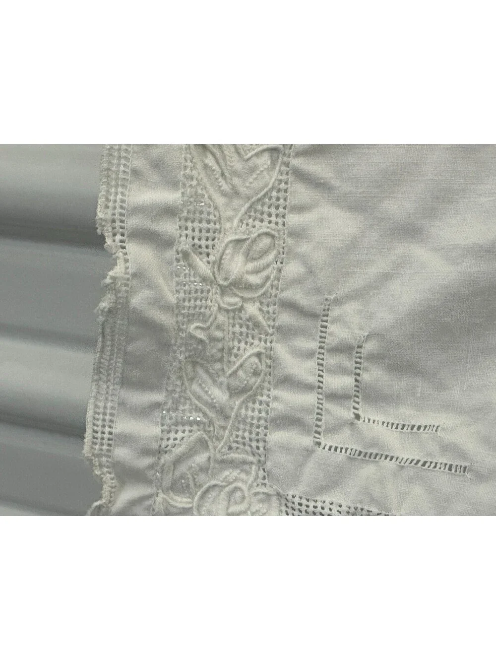 Vintage Card Table Tablecloth Topper Decorative Floral Embroidery Cutwork